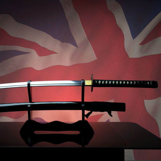 Are Samurai Swords Legal in The Uk - A Samurai Sword in front of the UK Flag