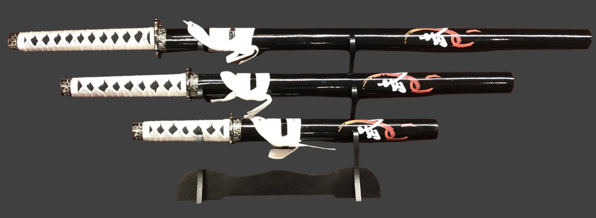 Black & White (Black & Red Writing) Samurai Sword Set