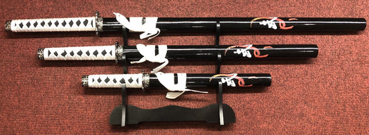 Black & White (Black & Red Writing) Samurai Sword Set