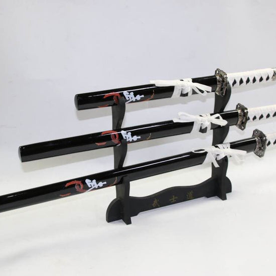 Black & White (Black & Red Writing) Samurai Sword Set