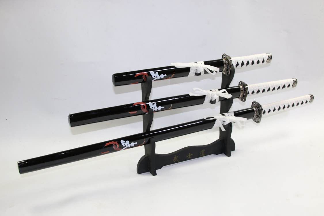 Black & White (Black & Red Writing) Samurai Sword Set