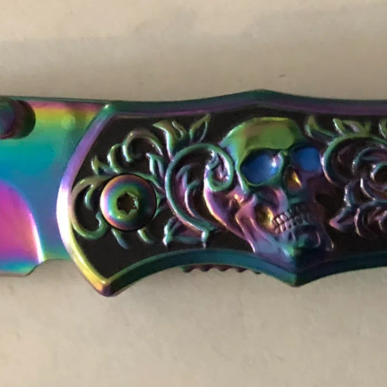 Rainbow Skull Lock Knife