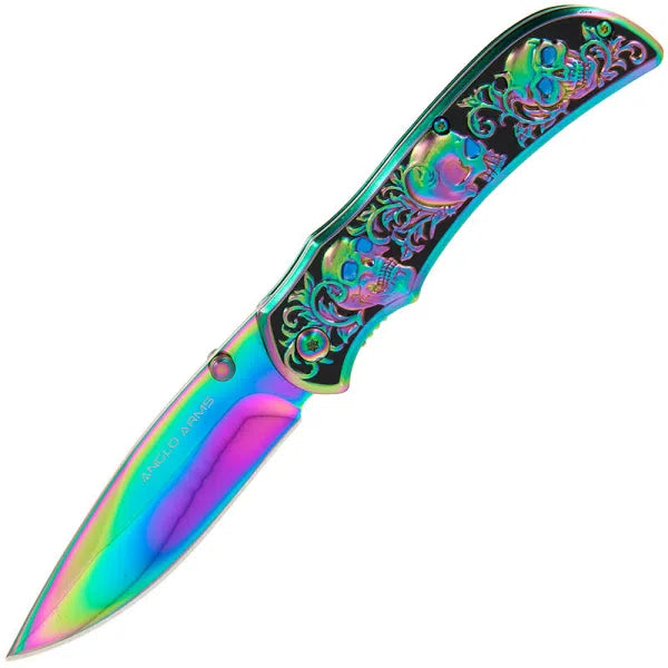 Rainbow Skull Lock Knife