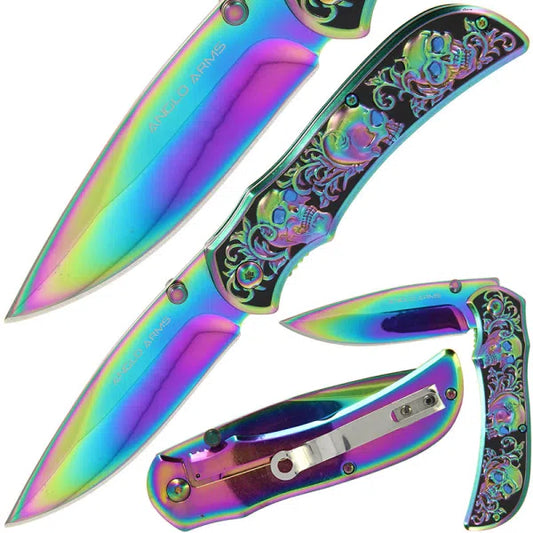 Rainbow Skull Lock Knife