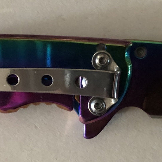 Rainbow Titanium Coated Lock Knife