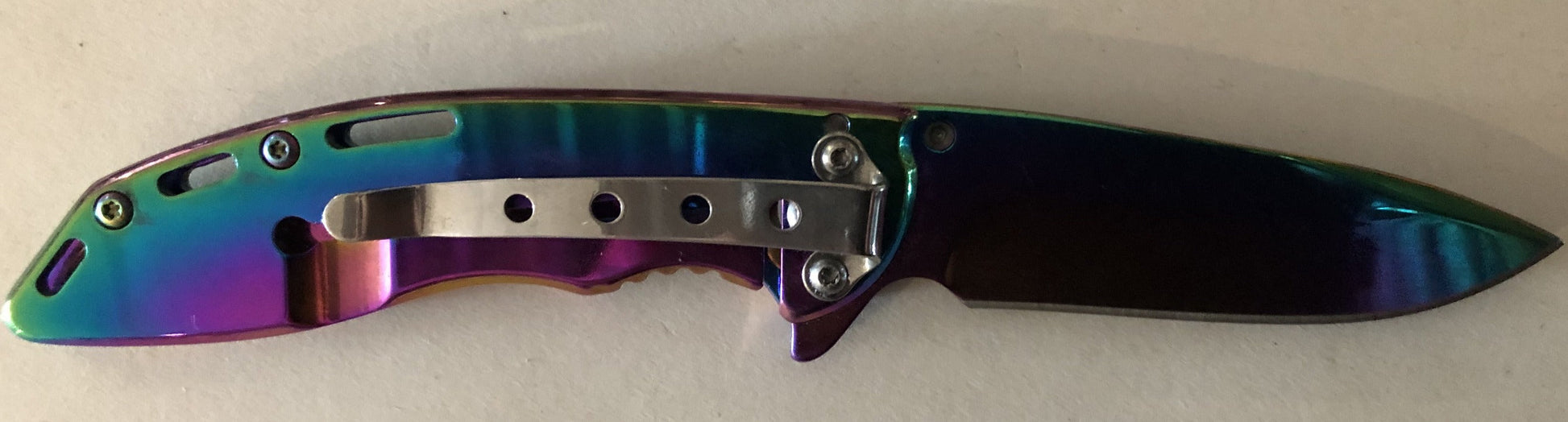 Rainbow Titanium Coated Lock Knife