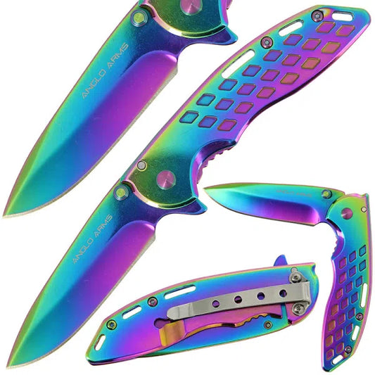 Rainbow Titanium Coated Lock Knife